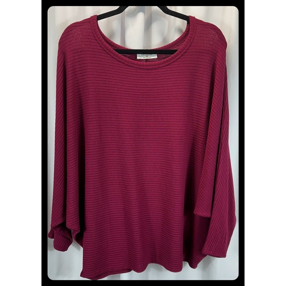 Zenana Dolman Top Womens 2X Burgundy Ribbed Knit Oversized Shirt HW-2177X